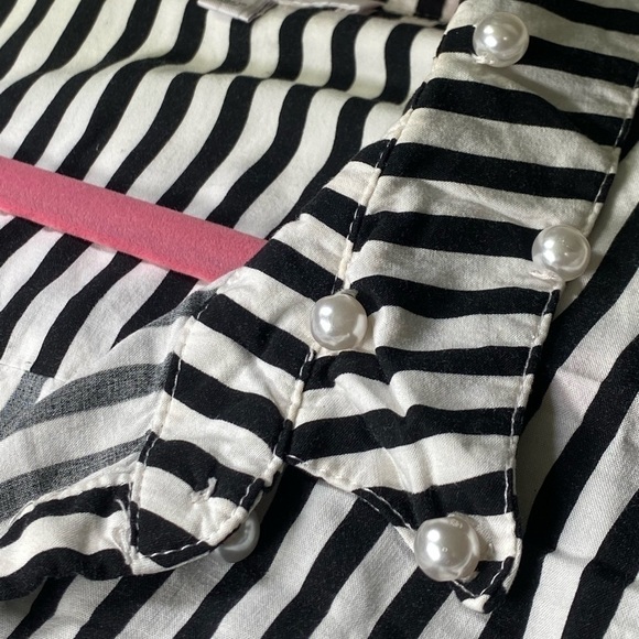Dr2 Black and White Striped Button Down Blouse - Picture 3 of 7